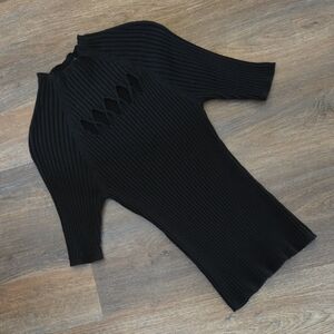 White House Black Market Ribbed Mock Neck Cutout Detail Sweater